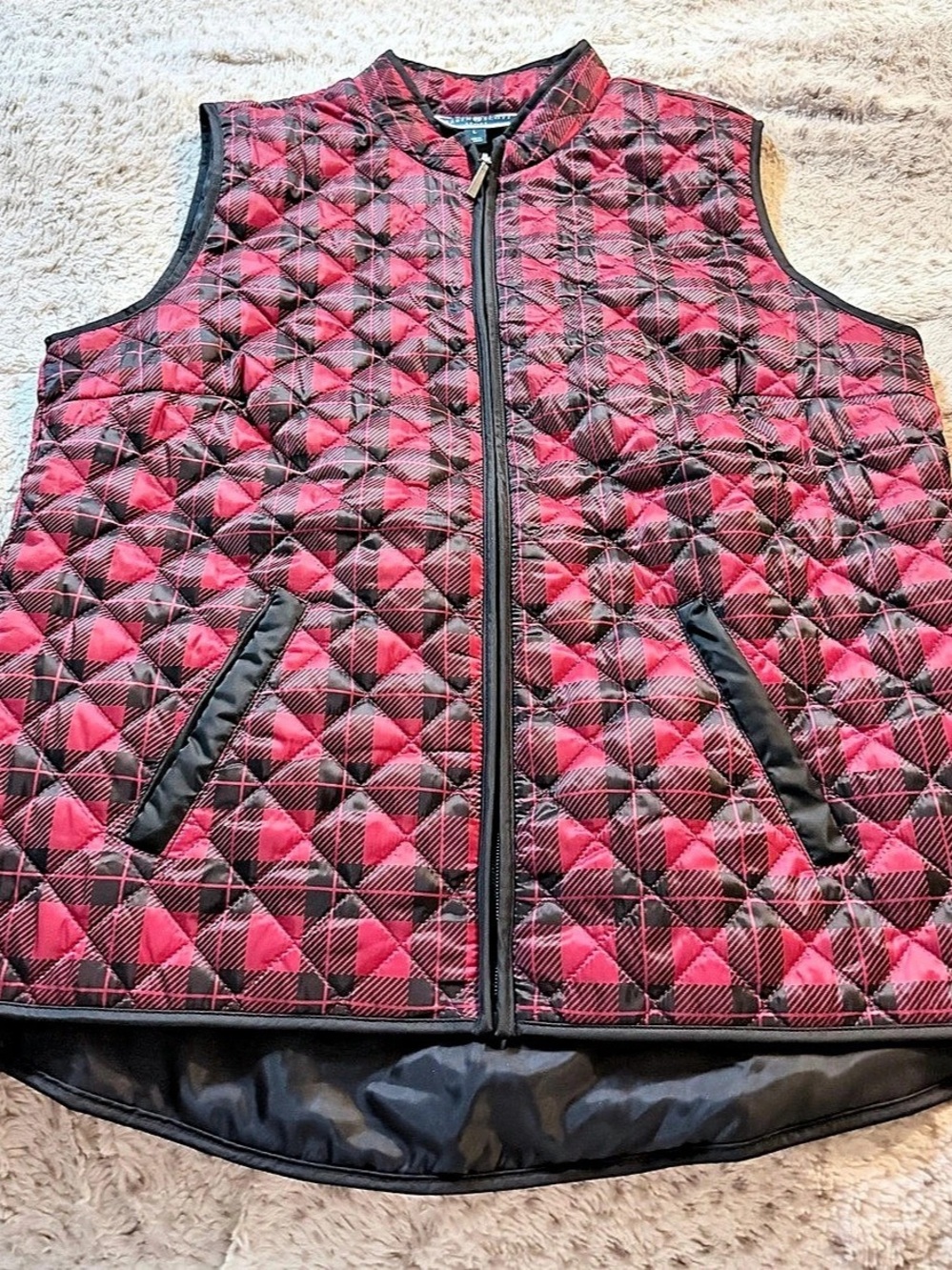 Karen Scott Quilted Plaid Vest in Pink & Black Size Large Like New